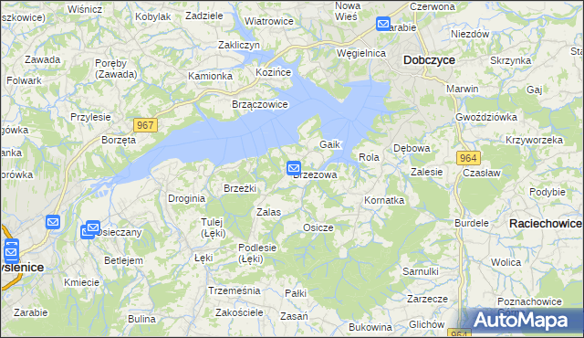 mapa Brzezowa gmina Dobczyce, Brzezowa gmina Dobczyce na mapie Targeo