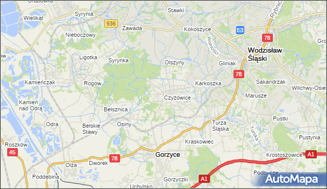 mapa Czyżowice gmina Gorzyce, Czyżowice gmina Gorzyce na mapie Targeo