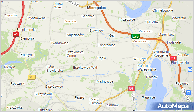 mapa Dąbie gmina Psary, Dąbie gmina Psary na mapie Targeo
