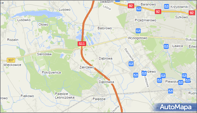 mapa Dąbrowa gmina Dopiewo, Dąbrowa gmina Dopiewo na mapie Targeo