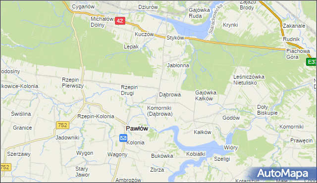 mapa Dąbrowa gmina Pawłów, Dąbrowa gmina Pawłów na mapie Targeo