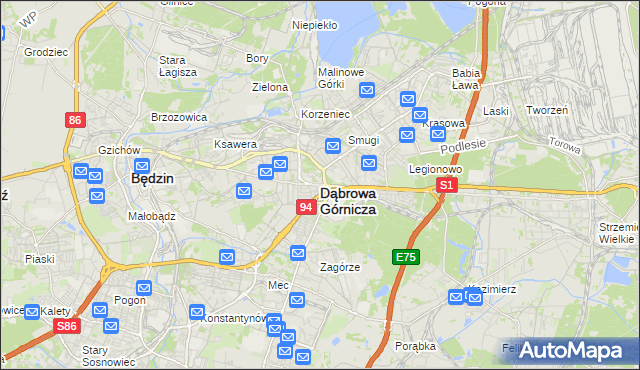 mapa Dąbrowa Górnicza, Dąbrowa Górnicza na mapie Targeo