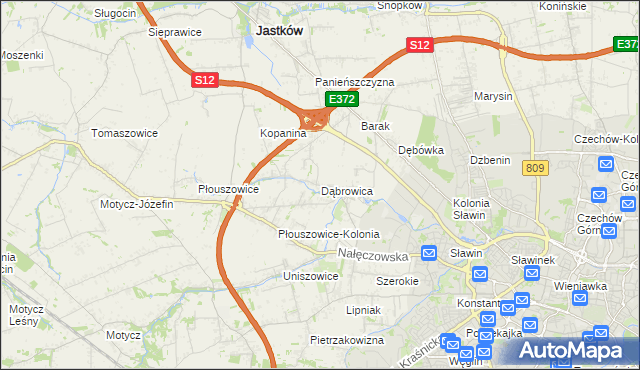 mapa Dąbrowica gmina Jastków, Dąbrowica gmina Jastków na mapie Targeo