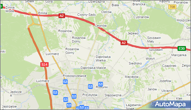 mapa Dąbrówka Wielka gmina Zgierz, Dąbrówka Wielka gmina Zgierz na mapie Targeo