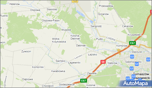 mapa Dębniak gmina Ujazd, Dębniak gmina Ujazd na mapie Targeo