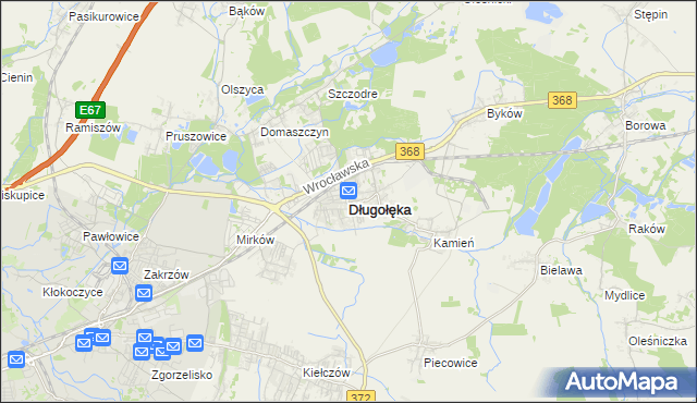 mapa Długołęka powiat wrocławski, Długołęka powiat wrocławski na mapie Targeo