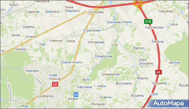 mapa Dobieszków gmina Stryków, Dobieszków gmina Stryków na mapie Targeo