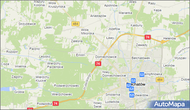mapa Domiechowice, Domiechowice na mapie Targeo