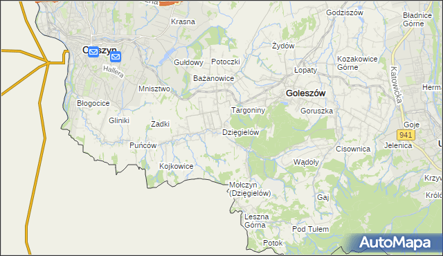 mapa Dzięgielów, Dzięgielów na mapie Targeo