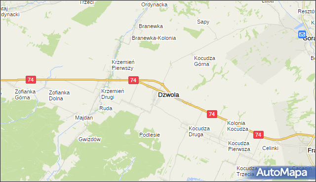 mapa Dzwola, Dzwola na mapie Targeo