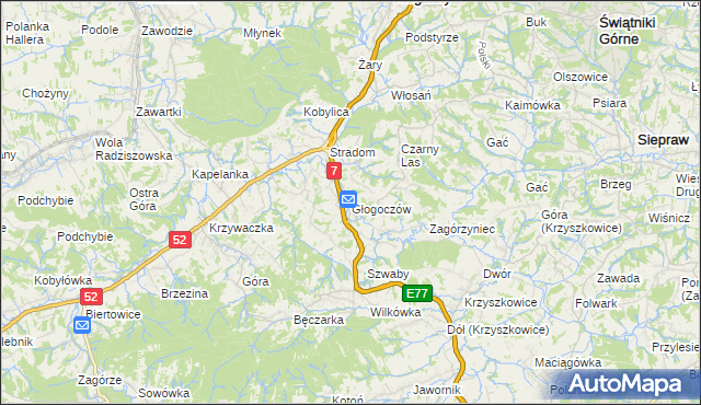 mapa Głogoczów, Głogoczów na mapie Targeo