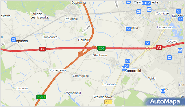 mapa Głuchowo gmina Komorniki, Głuchowo gmina Komorniki na mapie Targeo