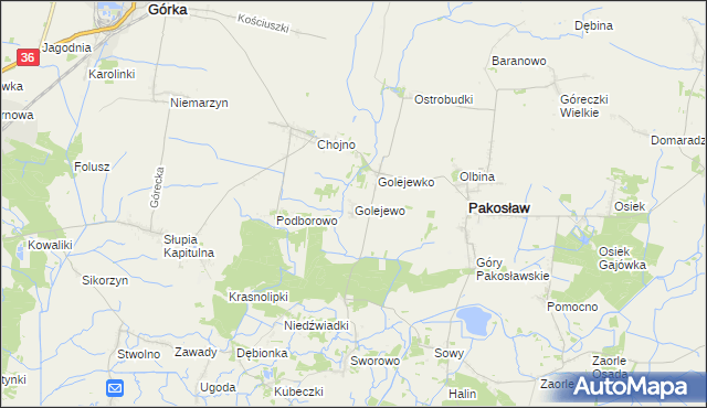 mapa Golejewo gmina Pakosław, Golejewo gmina Pakosław na mapie Targeo