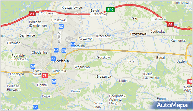 mapa Gorzków gmina Bochnia, Gorzków gmina Bochnia na mapie Targeo