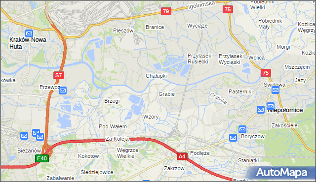 mapa Grabie gmina Wieliczka, Grabie gmina Wieliczka na mapie Targeo