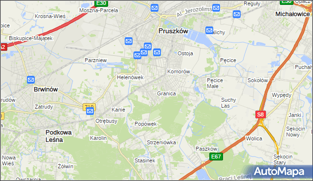mapa Granica gmina Michałowice, Granica gmina Michałowice na mapie Targeo