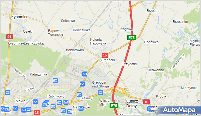 mapa Grębocin gmina Lubicz, Grębocin gmina Lubicz na mapie Targeo