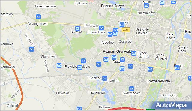 mapa Grunwald gmina Poznań, Grunwald gmina Poznań na mapie Targeo