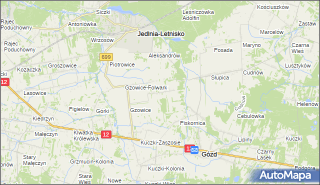 mapa Gzowskie Budy, Gzowskie Budy na mapie Targeo