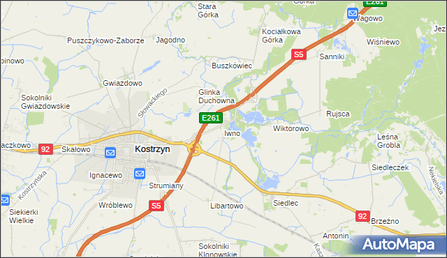 mapa Iwno gmina Kostrzyn, Iwno gmina Kostrzyn na mapie Targeo