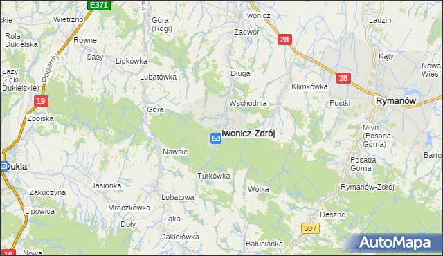 mapa Iwonicz-Zdrój, Iwonicz-Zdrój na mapie Targeo