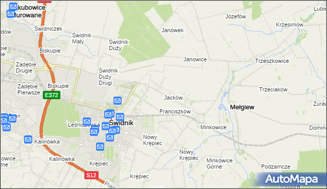 mapa Jacków gmina Mełgiew, Jacków gmina Mełgiew na mapie Targeo