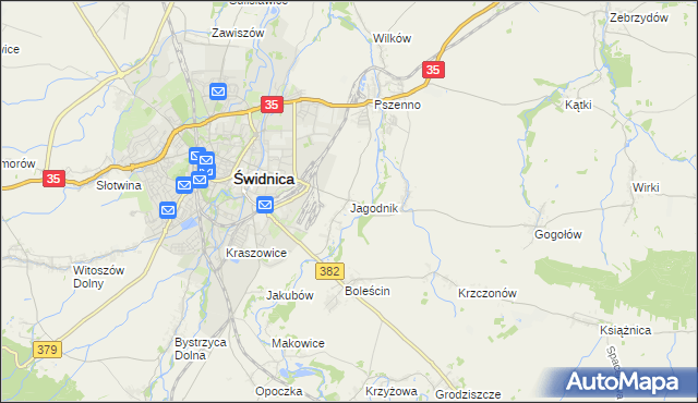 mapa Jagodnik gmina Świdnica, Jagodnik gmina Świdnica na mapie Targeo