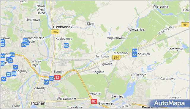 mapa Janikowo gmina Swarzędz, Janikowo gmina Swarzędz na mapie Targeo