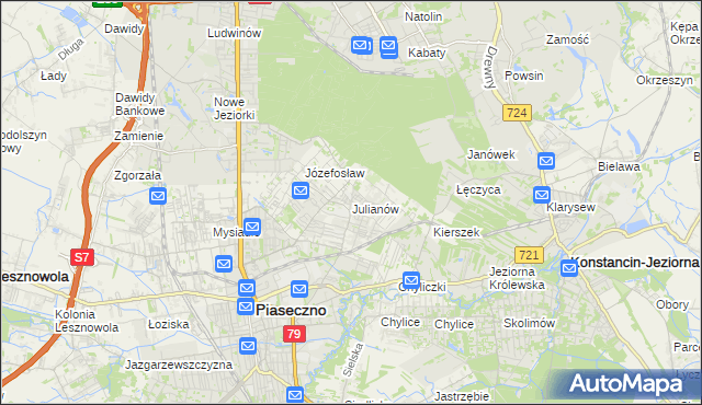 mapa Julianów gmina Piaseczno, Julianów gmina Piaseczno na mapie Targeo