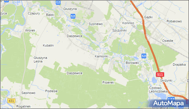 mapa Kamionki gmina Kórnik, Kamionki gmina Kórnik na mapie Targeo