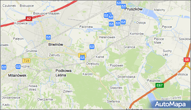 mapa Kanie gmina Brwinów, Kanie gmina Brwinów na mapie Targeo