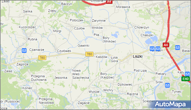 mapa Kaszów gmina Liszki, Kaszów gmina Liszki na mapie Targeo