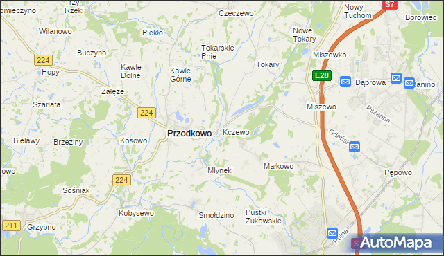 mapa Kczewo gmina Przodkowo, Kczewo gmina Przodkowo na mapie Targeo