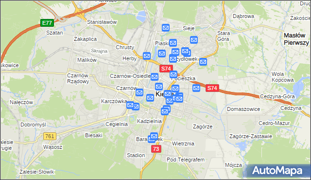 mapa Kielc, Kielce na mapie Targeo