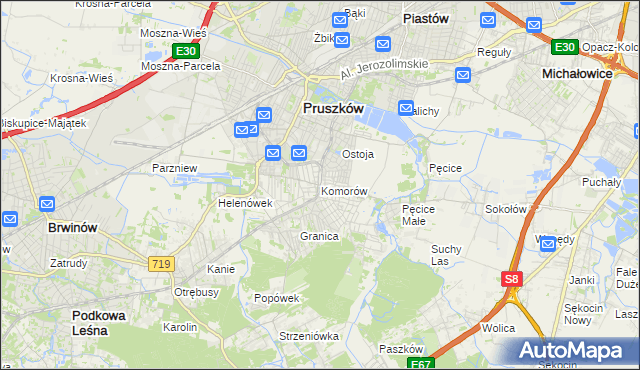 mapa Komorów gmina Michałowice, Komorów gmina Michałowice na mapie Targeo