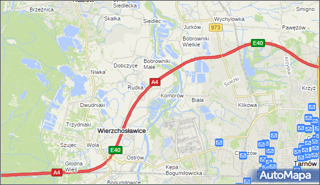 mapa Komorów gmina Wierzchosławice, Komorów gmina Wierzchosławice na mapie Targeo