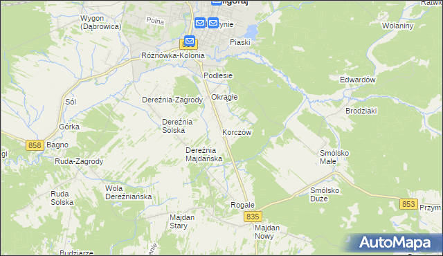 mapa Korczów, Korczów na mapie Targeo