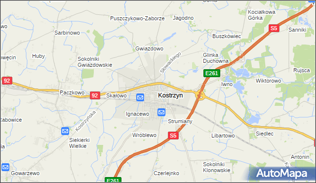 mapa Kostrzyn powiat poznański, Kostrzyn powiat poznański na mapie Targeo