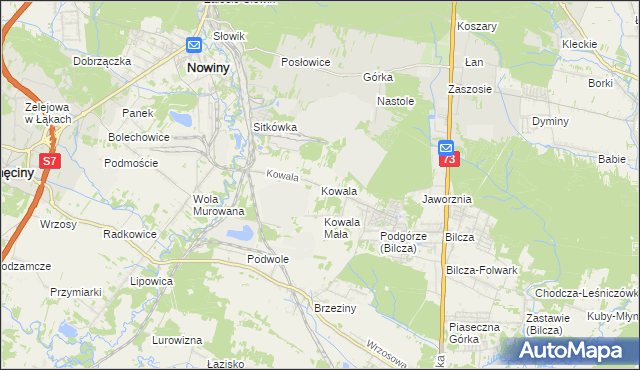 mapa Kowala gmina Sitkówka-Nowiny, Kowala gmina Sitkówka-Nowiny na mapie Targeo