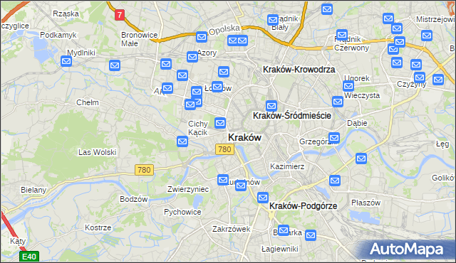 mapa Krakowa, Kraków na mapie Targeo