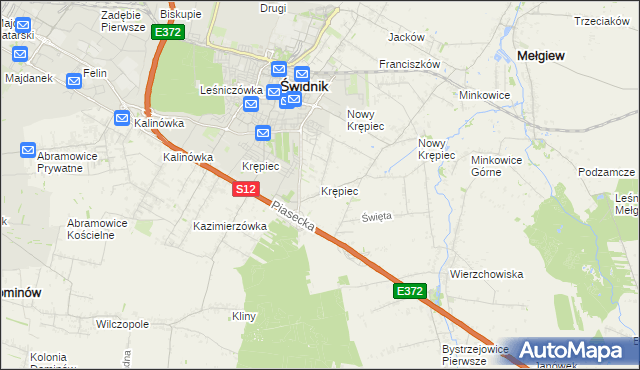 mapa Krępiec gmina Mełgiew, Krępiec gmina Mełgiew na mapie Targeo