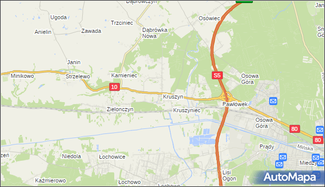 mapa Kruszyn gmina Sicienko, Kruszyn gmina Sicienko na mapie Targeo