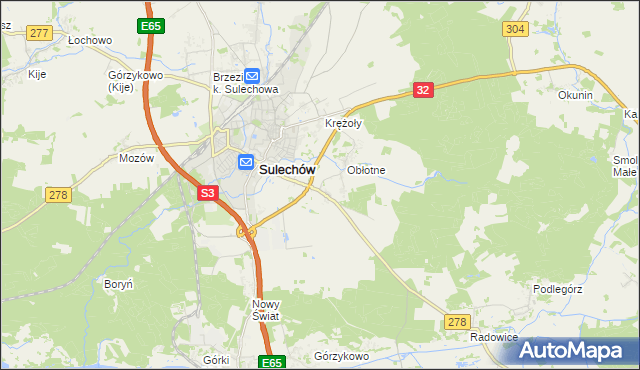 mapa Kruszyna gmina Sulechów, Kruszyna gmina Sulechów na mapie Targeo