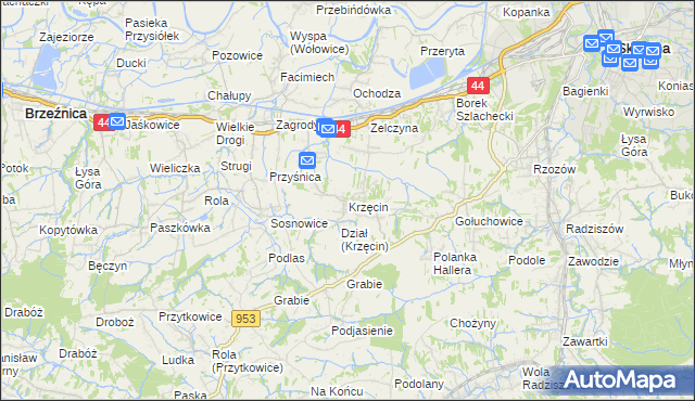 mapa Krzęcin gmina Skawina, Krzęcin gmina Skawina na mapie Targeo