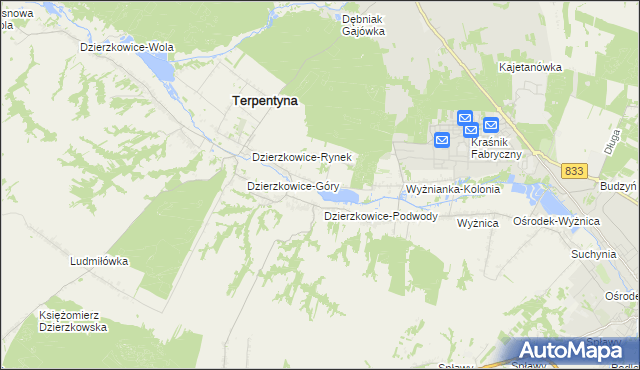 mapa Krzywie gmina Dzierzkowice, Krzywie gmina Dzierzkowice na mapie Targeo