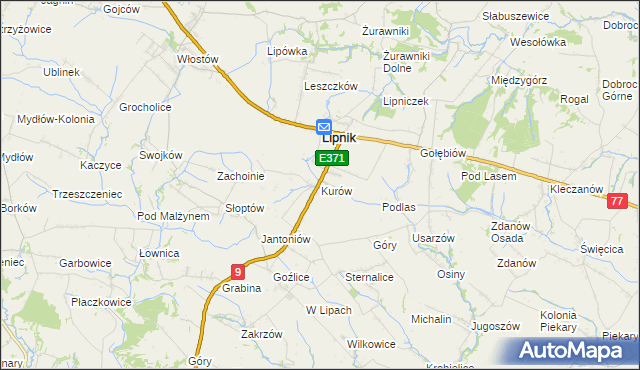 mapa Kurów gmina Lipnik, Kurów gmina Lipnik na mapie Targeo