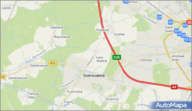 mapa Łany Wielkie gmina Sośnicowice, Łany Wielkie gmina Sośnicowice na mapie Targeo