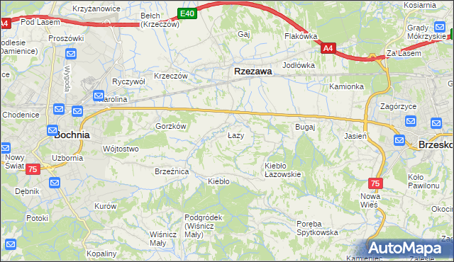 mapa Łazy gmina Rzezawa, Łazy gmina Rzezawa na mapie Targeo