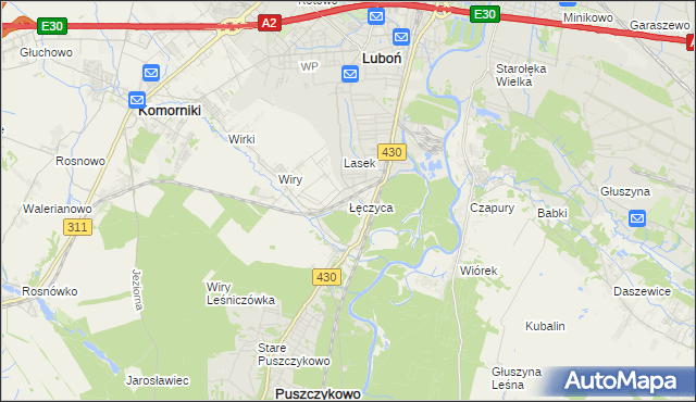 mapa Łęczyca gmina Komorniki, Łęczyca gmina Komorniki na mapie Targeo