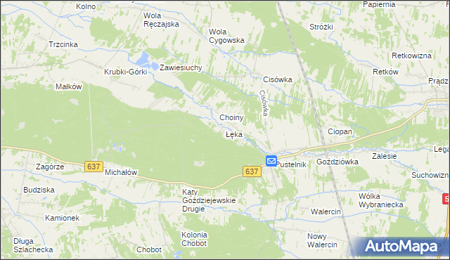 mapa Łęka gmina Stanisławów, Łęka gmina Stanisławów na mapie Targeo